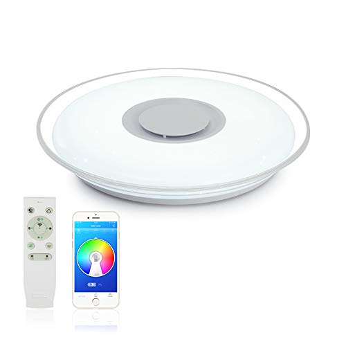 Firebird, Plafoniera LED con altoparlante Bluetooth, Smart Phone APP, telecomando, illuminazione interna RGB, lampada da soffitto, luminosità e colori, Starr Sky (Tondo 52W)