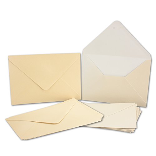 Perlmutt-Karten inklusive Briefumschläge mit Geschenkschachtel! | 50er-Set | Blanko Pastellfarben Einladungskarten aus 2 verschiedenen Cremetönen | bedruckbare Post-Karten in DIN A6 GUSTAV NEUSER C-Line - 3