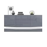 Sideboard Kommode City, Korpus in Weiß matt / Fronten in Grau Hochglanz - 