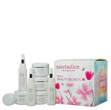 Sweetsation Therapy Box of Luxury Beauty Secrets. Collection of 8 Key Products. Travel/trial size. All organic and natural. From Nature with love.