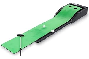 SUNGOOYUE Tapis de Putting Green de avec Système de Retour Automatique de Balle, Entraîneur de Putter de Club de Bureau, Base en Caoutchouc, Ensemble de Pratique de Putting de Balle