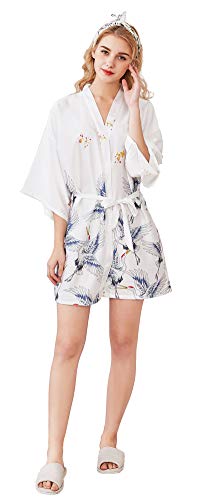 Cliont Pijama lencería Kimono Corto de satén de para Mujer Batas Cortos Lenceria