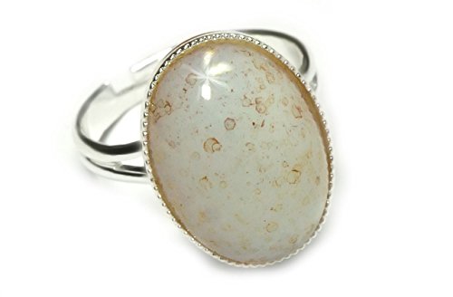 Argent 925 Plaqué Classique Anneau Universel de Taille Réglable Ovale 18mm x 13mm en terre Cuite Rouge Blanc Opale Verre tchèque de Pierre à la Main BohemStyle