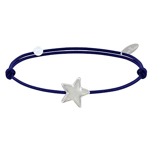 Joyas Les Poulettes - Pulsera Estrella - Plata 925sobre Enlace de Algodon Les Poulettes - Enlace Azul Navy