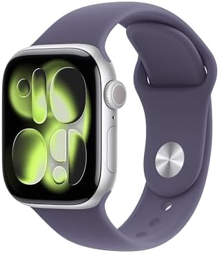 Apple Watch Series 11 GPS, Cassa 42 mm in alluminio color argento con Cinturino Sport viola nebbia - S/M