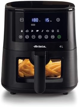 Ariete 4633 Friggitrice ad aria 4L, 1400W, Capacità 4L, 9 programmi, Funzione Shake e Grill, Temperatura fino a 200°C, Nero