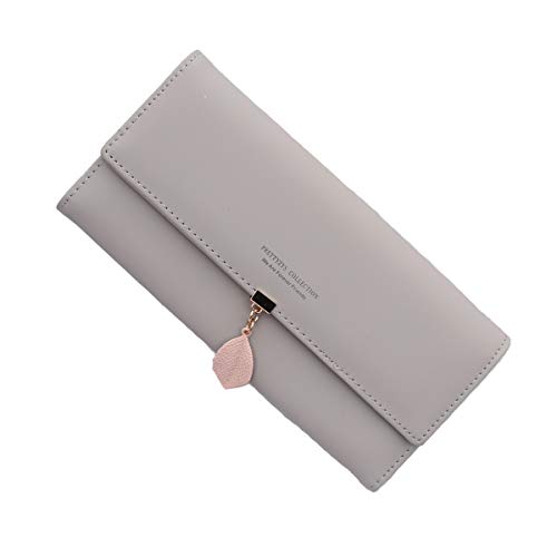 Neusky Damen Leder große Geldbörse, Frauen Leder Geldbeutel Lang Portemonnaie Geldtasche mit 9 Kartenfächer (Sommer Grau)