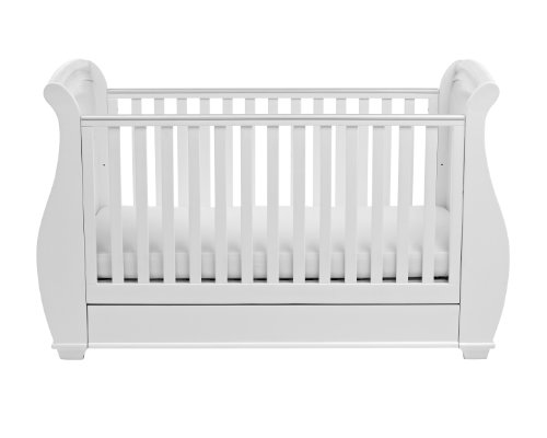 Babymore Bel Sleigh Cot Bed Dropside with Drawer (White)