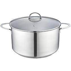 Eono by Amazon - Grand fait-tout avec couvercle en verre trempé, casserole en acier inoxydable pour induction, Argenté - 28 cm, 8 L,