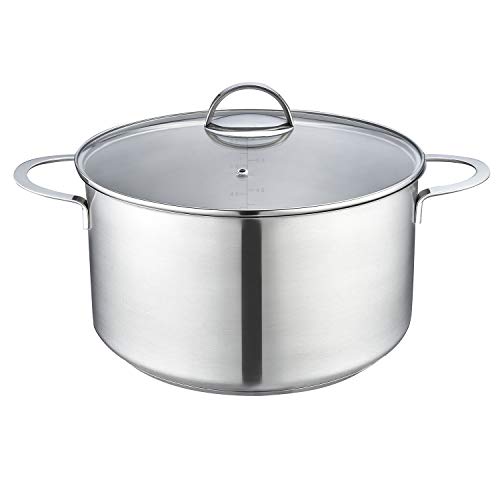 Eono by Amazon - Grand fait-tout avec couvercle en verre trempé, casserole en acier inoxydable pour induction, Argenté - 28 cm, 8 L,