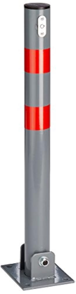 Relaxdays Absperrpfosten rund H x B x T: 65 x 15 x 13 cm Sperre von Parkplatz oder Durchfahrt klappbarer Pfeiler mit 3 Schlüsseln für Schloss als Pfosten mit roten Warnstreifen, anthrazit