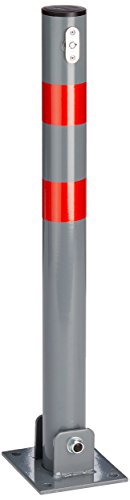 Relaxdays Absperrpfosten rund H x B x T: 65 x 15 x 13 cm Sperre von Parkplatz oder Durchfahrt klappbarer Pfeiler mit 3 Schlüsseln für Schloss als Pfosten mit roten Warnstreifen, anthrazit