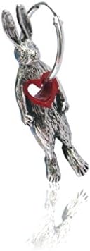 MOMOCREATURA Women's Oxidised Sterling Silver Stolen Heart Rabbit Mono Hoop Earring