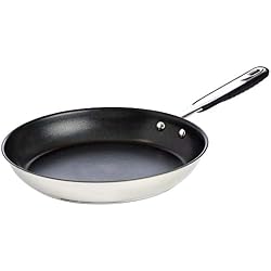 AmazonBasics Poêle à frire 28 cm en acier inoxydable, anti-adhésive, pour induction avec poignée douce au toucher