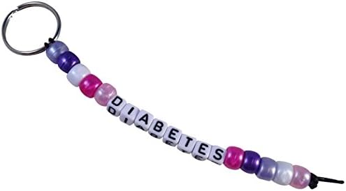HH Jewellery DIABETES Pink and Purple Mix KEYRING / BAG TAG Acrylic Pony Beads Medical Alert