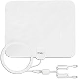 2017 Newest Model Wsky TV Aerial - 50 Miles Digital HDTV Indoor Antenna with Detachable Amplifier Signal Booster,Elegant White Ultra-Thin And High Reception,13.1ft Super Long Cable- Smaller,Portable …