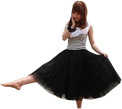 Youcanshine Women's Casual Ballet Dance Wedding Ceremony Cocktail Party Dancewear Mid Calf 5 Layer Elastic Waist Long Pleated Tutu Skirt (Black)