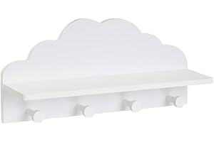 LOLAhome Appendiabiti da parete per bambini, design nuvola con ripiano bianco 48 cm con 4 ganci