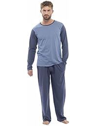 Hombres 100% Algodón De Jersey Corto Manga Larga Pijama Largo Pantalones De Largo Completo Pjs Ropa De Noche Para Dormir Talla UK S
