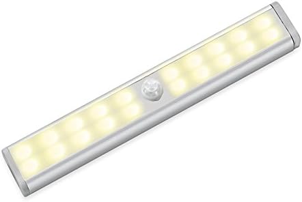Cabinet light,Wireless Motion Sensor LED Light, USB Rechargeable 20-LED Wardrobe Night Light with Stick-On Stainless steel Magnetic Strip for Cabinet/Wardrobe/Cupboard/under stairs/Drawer (Warm White, 1 Pack)