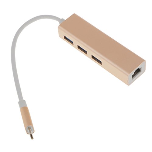 MagiDeal USB Typ C 3.1 zu RJ45 USB 3.0 HUB Adapter mit 3 Buchse Adapter für PC – Gold - 8