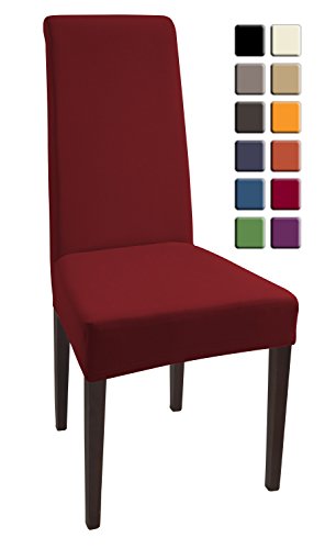 SCHEFFLER-HOME Natalie Stuhlhussen 2 Stück, Stretch-Stuhlbezug elastische moderne Husse, Dekoration Stuhl-Abdeckung aus Elastik-Stoff mit Gummiband für universelle Passform, bi-elastic Spannbezug, aus Baumwolle - Bordeaux