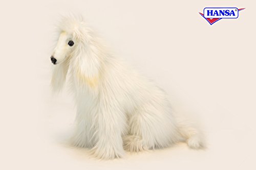 Sitting White Afghan Hound Plush Soft Toy by Hansa. 36cm. 6360