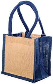 5 x Small Navy Blue Jute Hessian Gift/Lunch Bag