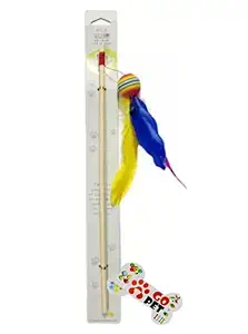 Go Pet Cat Teaser Stick & Feather Interactive Teasing Wand Toy Having 45 cm Rod Rope 67cm