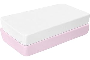 ‎AMINATA BALANCE Spannbettlaken 55x90 cm Baby Baumwolle Beistellbett 2er Set - Doppel-Pack - weiß rosa - mit Gummizug weiches Jersey-Strech für perfekte Passfom an den Ecken - Jungen & Mädchen