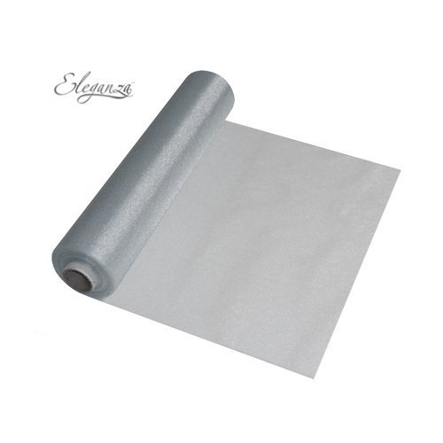 Vinsani Organza-Stoff, weich, durchsichtig, 29 cm x 25 m, für Hochzeit, Tischläufer, Stuhl-Schleifen Silber