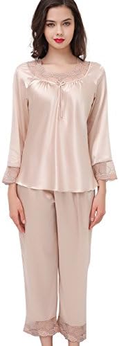 FAPIR Women's Satin Pajama Set Silk Sleepwear Nightwear Homewear 2 Pieces