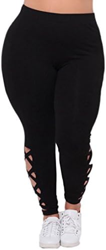 2017 Women Plus Size Elastic Leggings Solid Criss-Cross Hollow Out Sport Pants