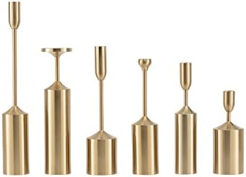 Modern Copper Candle Stick Holders - Set of 6, Pillar Candles, Chunky. Ideal for Home Interiors, Dining Rooms, Kitchens, Living Room Decor, Parties, Luxury Design