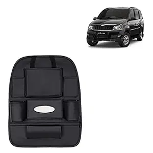 RD Universal PU Leather Car Auto Seat Back Organizer Multi Pocket Travel Storage Bag with Hangers, Tissue Paper and Bottle Holder-Black Colour Compatible for Mahindra Xylo