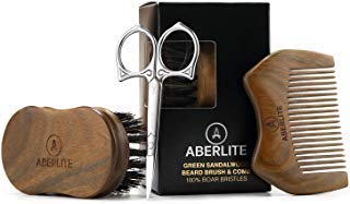 Aberlite Beard Grooming Kit For Men - The Only Sandalwood Beard Brush Comb Set On Amazon - Premium Boar Bristle Beard Brush (Large) - Edc Beard Comb - 3.7" Beard/Mustache Travel Scissors Tsa Approved