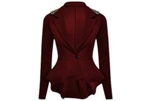 Oops Outlet New Womens Ladies Long Sleeves Spikes Peplum One Button Jacket Coat Blazer Top