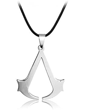 Halskette mit Anhänger für Assassin's Creed Fans in Edelstahl und Leder, hochwertig verarbeitet, in Silber