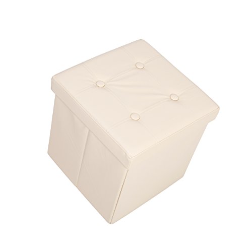 Lyndan - Musha Cream Ottoman Pouffe Footstool Faux Leather Storage Box Folding Single Seat Chair Stool Container Children’s Toy Box Foot Rest Blanket Sheets Towels Chest (38cm x 38cm x 38cm) (15” x 15” x 15”)