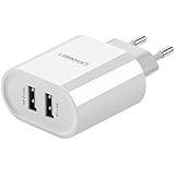 UGREEN 20384 - Cargador con 2 Puertos USB 5V/2.4A y 5V/1A USB Adaptador de Corriente 17W Enchufe Europeo, Color Blanco