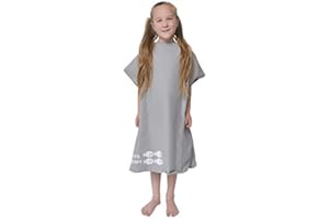 tiddlers & nippers Kids Microfibre Hooded Towel/Poncho | Colours: Blue/Pink/Grey Lightweight, Super Absorbent Microfiber & Quick Drying | Ideal For Beach, Pool, Holidays & Travel (Grey, 5-10 Years)