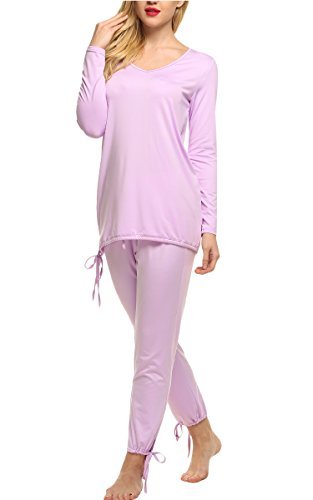 Preisvergleich Produktbild EKOUAER Damen Schlafauzug Freizeitanzug Hausanzug Zweiteiliger Langarm Lässig Pyjama