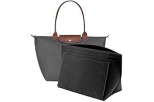 Wisebom Organizador de Fieltro para Longchamp, Organizador de Inserción de Fieltro para Bolsos de Tote, Ligera Organizador para Bolsa con Múltiples Bolsillos para Llaves Cosméticos (Negro, M)