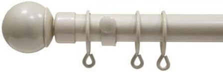 Forge 28-32mm Heavy Duty Telescopic / Extendable Metal Curtain Pole Set 4ft-7ft (1.2m-2.1m) in Cream Complete with Ball Finials, Rings and Brackets