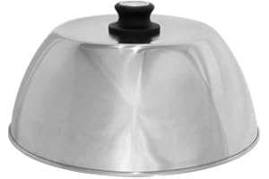 LotusGrill Cuffia in acciaio inox con termometro sul pomello, argento, DK-SS-34, compatibile con 34 cm
