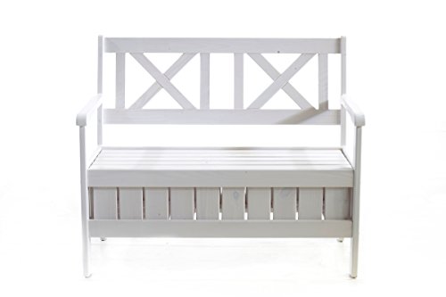 GARDENho.me Massivholz 2er Bank Truhenbank EVJE Gartenbank 108 cm Weiß - 2
