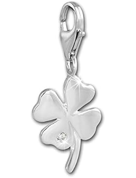 SilberDream 925 Sterling Silber Charm Kleeblatt weiß Anhänger für Armband Kette Ohrring FC248W