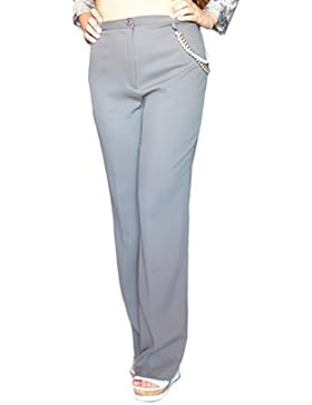 PANTALONE ELEGANTE DONNA DA GIACCA GRIGIO PERLE COMODI ZAMPA PALAZZO MODA LOOK ESTATE PASSEGGIATA UFFICIO SPORT...