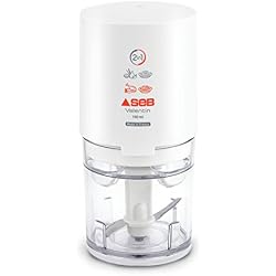 Seb 855306 Mini Hachoir Électrique Valentin 2 en 1 Hacher Ciseler Herbes Ail Oignon Viande Fruits Secs 220W Blanc