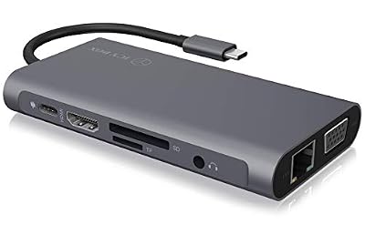 ICY BOX USB-C Dock avec hub HDMI, USB 3.0, Power Delivery, LAN, Lecteur de Cartes, Audio, VGA pour MacBook et Ordinateur Portable